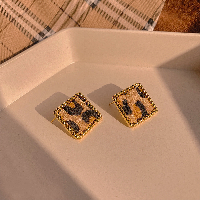 Leopard Square Studs