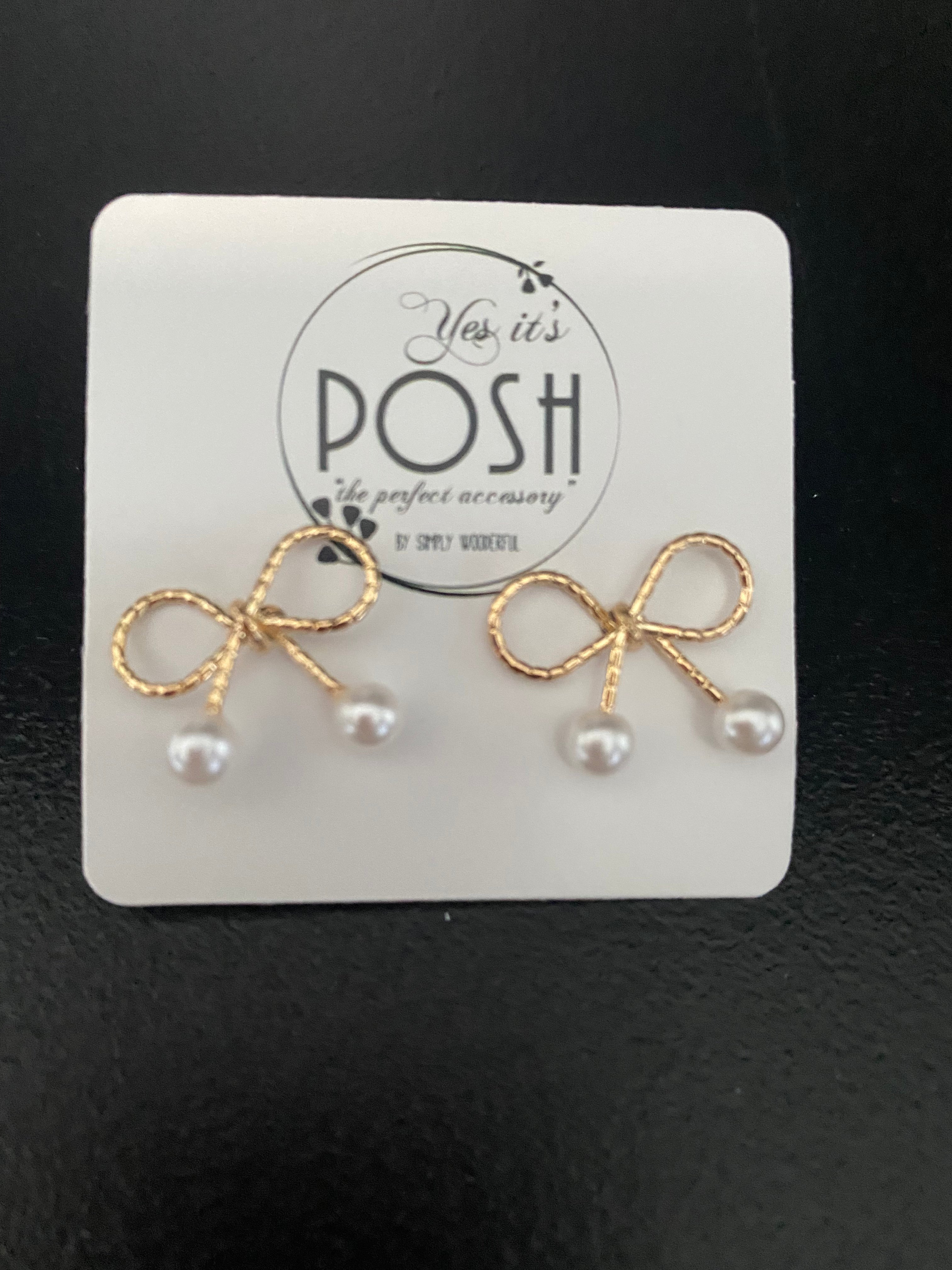 Bow Tie Pearl Studs
