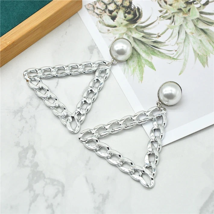 Stud Pearl Pyramid Earrings