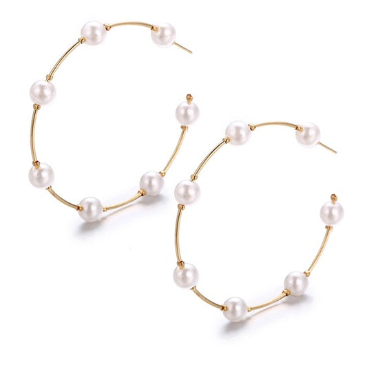 Gold & Pearl Hoop Earrings