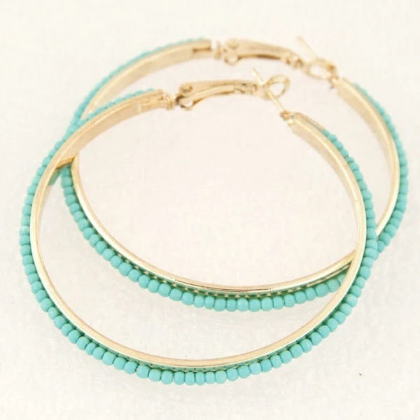 Green Beaded Hoops