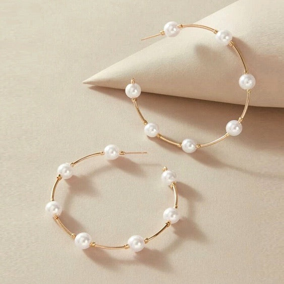 Gold & Pearl Hoop Earrings