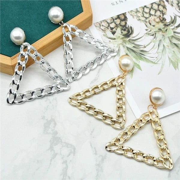 Stud Pearl Pyramid Earrings