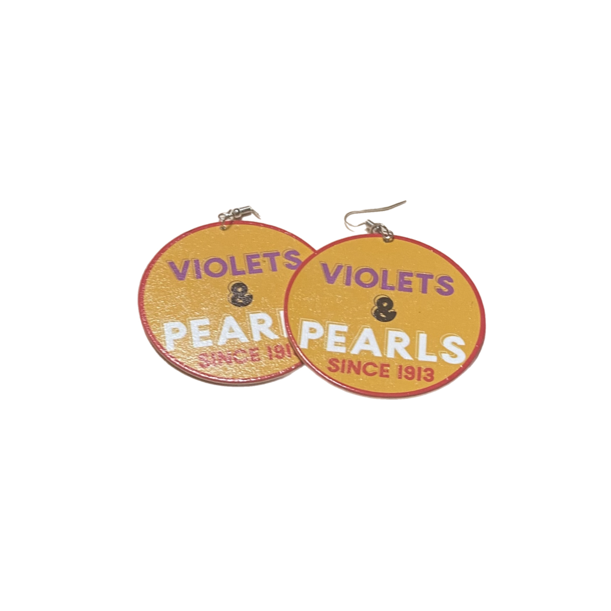 Violets & Pearls wooden earrings