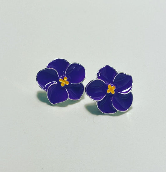 African Violet Ear Studs